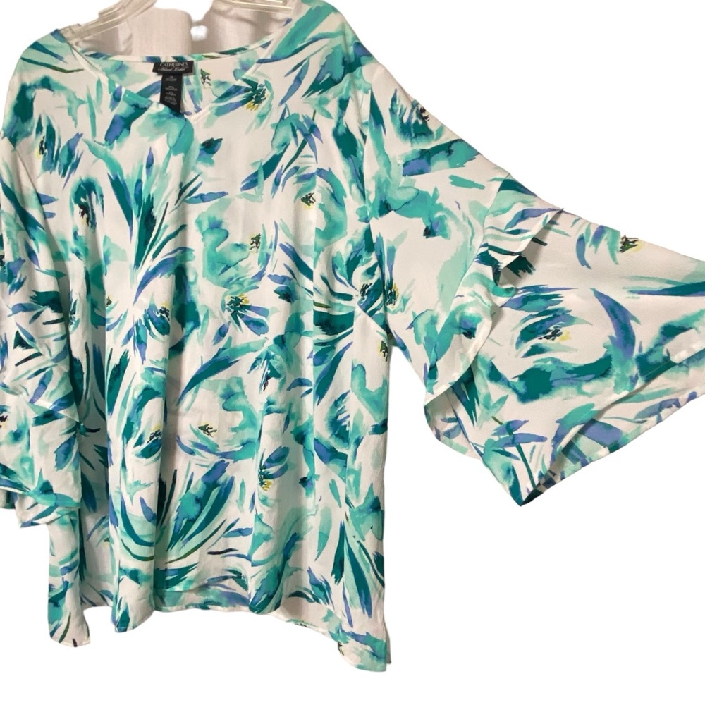 Catherine's Black Label V Neck Cascade Sleeve Blouse New Size 3X